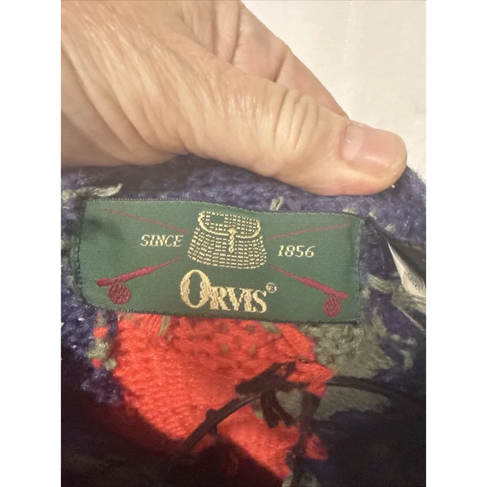 Vintage ORVIS Cardinal Cardigan Ramie Knit Christmas Sweater Blue Red Green M - Picture 4 of 13